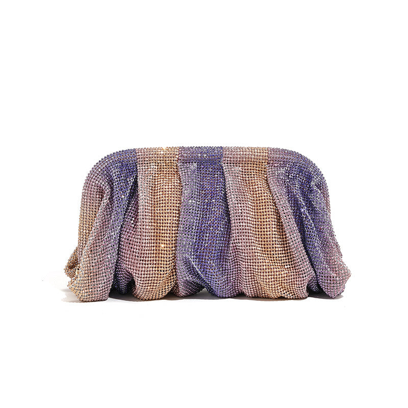 Hand Clutch Pleated Chain Rhinestone Cloud Clip Bags