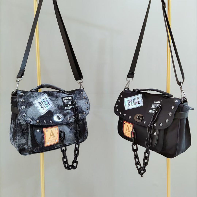 Women's Fashion Retro Denim Difference Personality Rivets Shoulder Bags