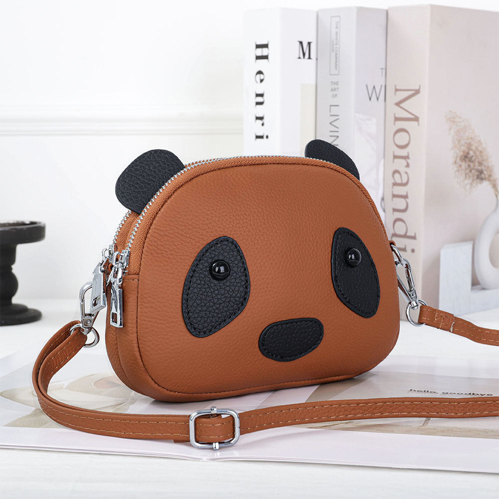 Women's Layer Cowhide Cartoon Cute Panda Fashion Crossbody Bags