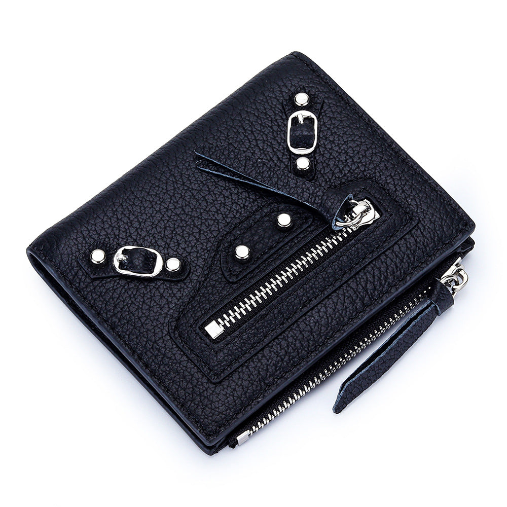 Women's Genuine Rivet Multiple Slots Fold First Ladies Wallets
