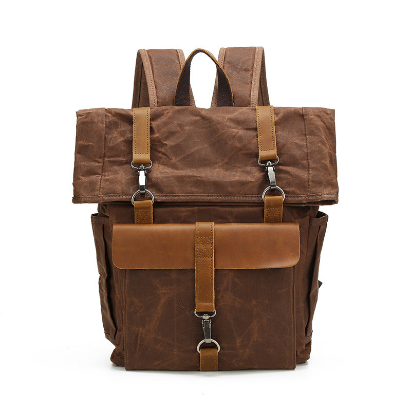 Leather Waterproof Oil Wax Canvas Leisure Computer Backpacks