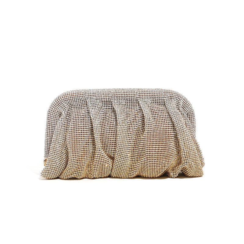Hand Clutch Pleated Chain Rhinestone Cloud Clip Bags