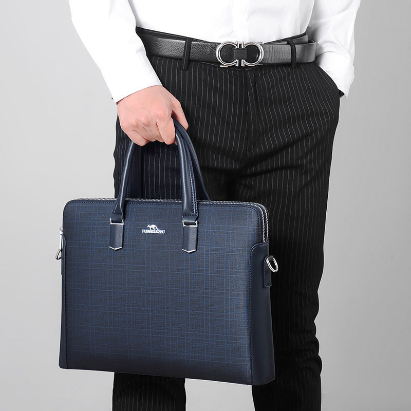 Men's Single Double Zipper Office Plaid Business Men's Handbags