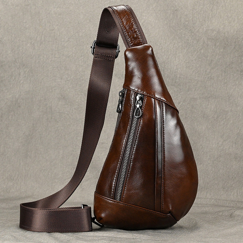 Men's Creative Fashion Leather Top Layer Cowhide Men's Chest Bags