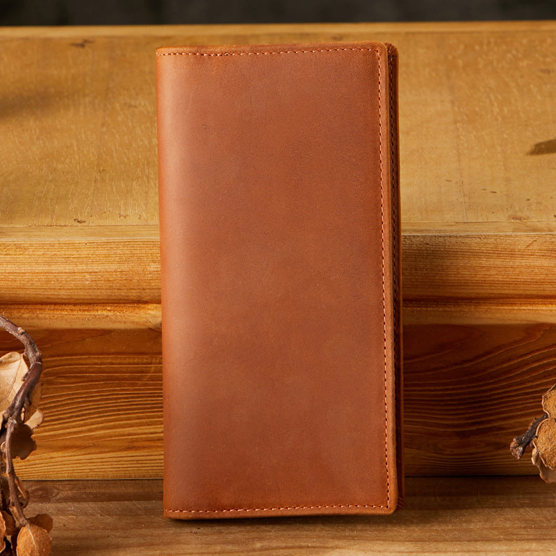 Men's Leather For Man Long Cowhide Two Fold Crazy Horse Men's Wallets