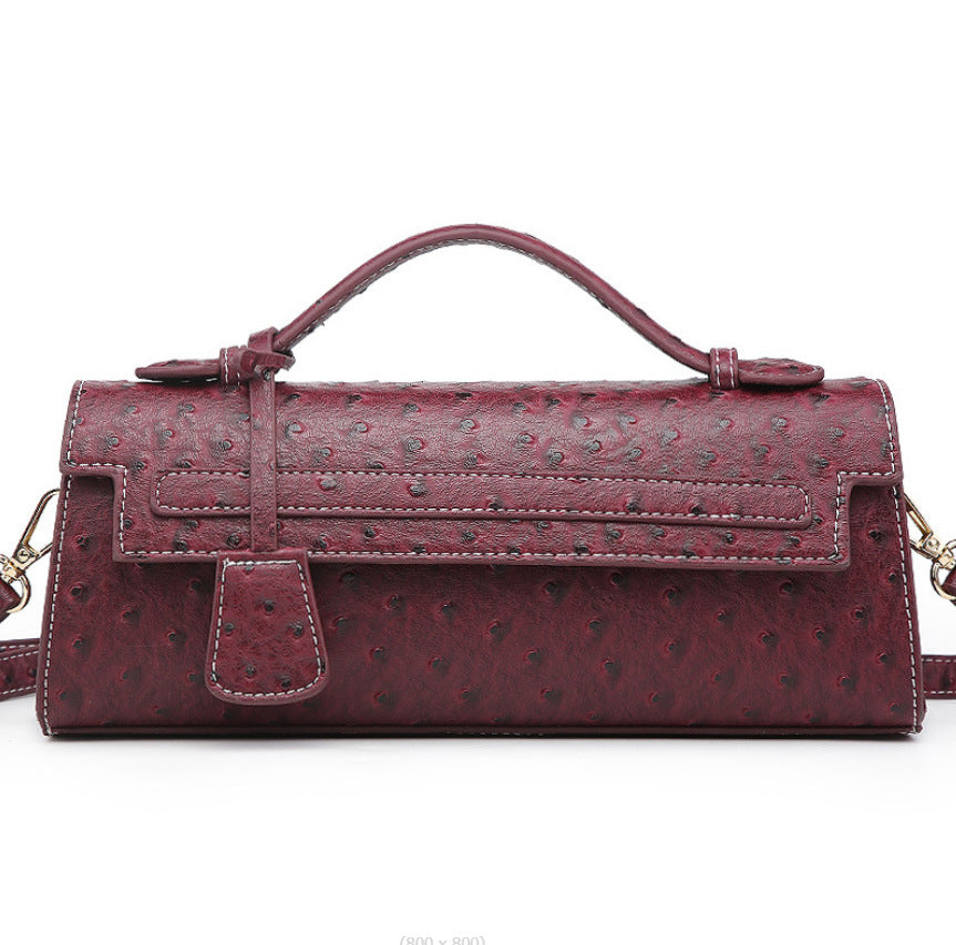 Women's Slouchy Long Ostrich Grain Portable Shoulder Bags