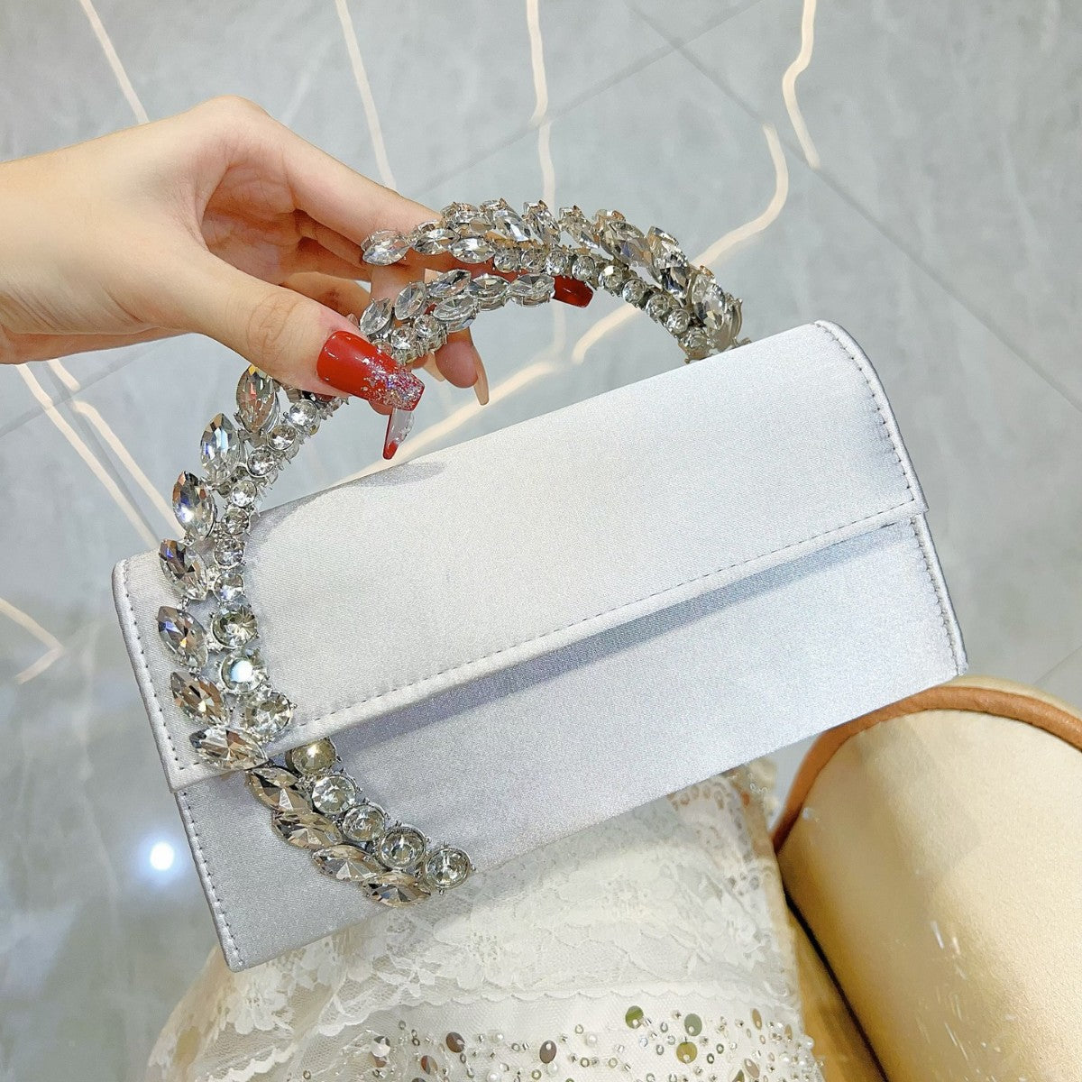 Women's Dinner Rhinestone Satin Sequin Hand Diamonds Evening Bags