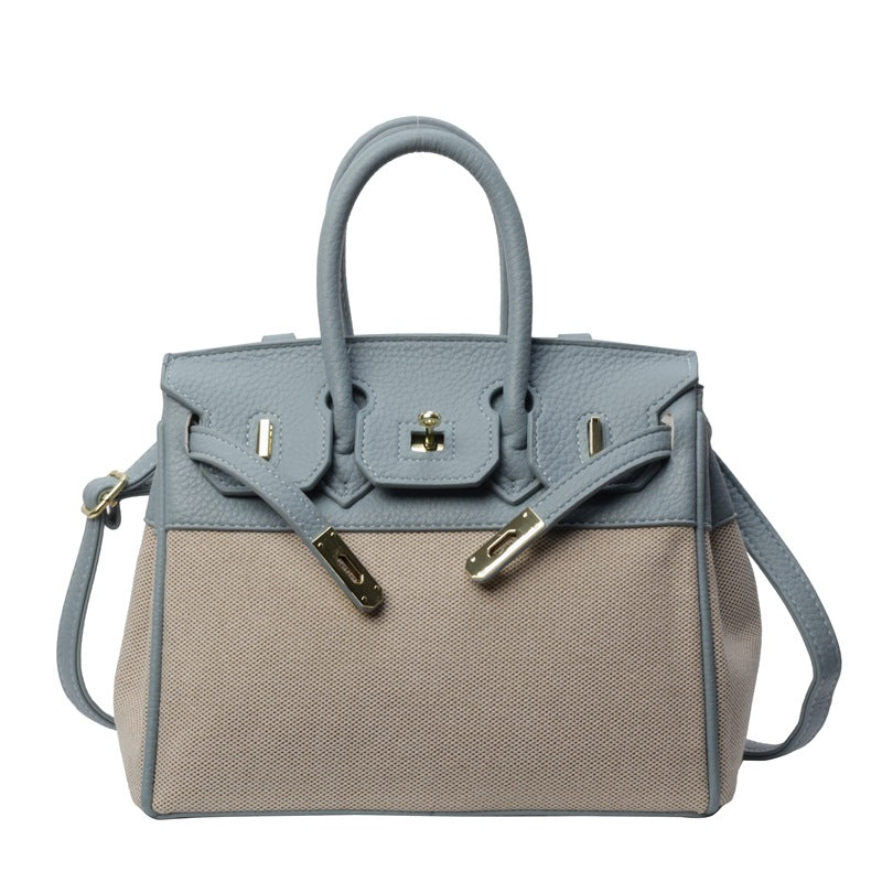 Portable Kelly Contrast Color Fabric Large Handbags
