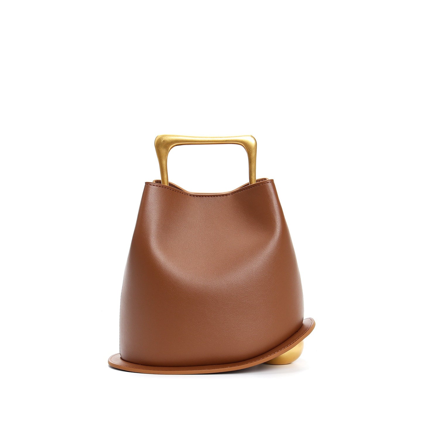 Women's Imported Cowhide Commuter Basket Wooden Portable Handbags