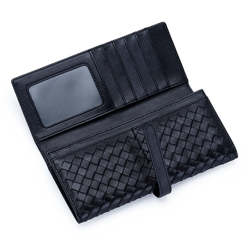 Women's Leather Fashion Sheepskin Woven Clutch Large Ladies Wallets