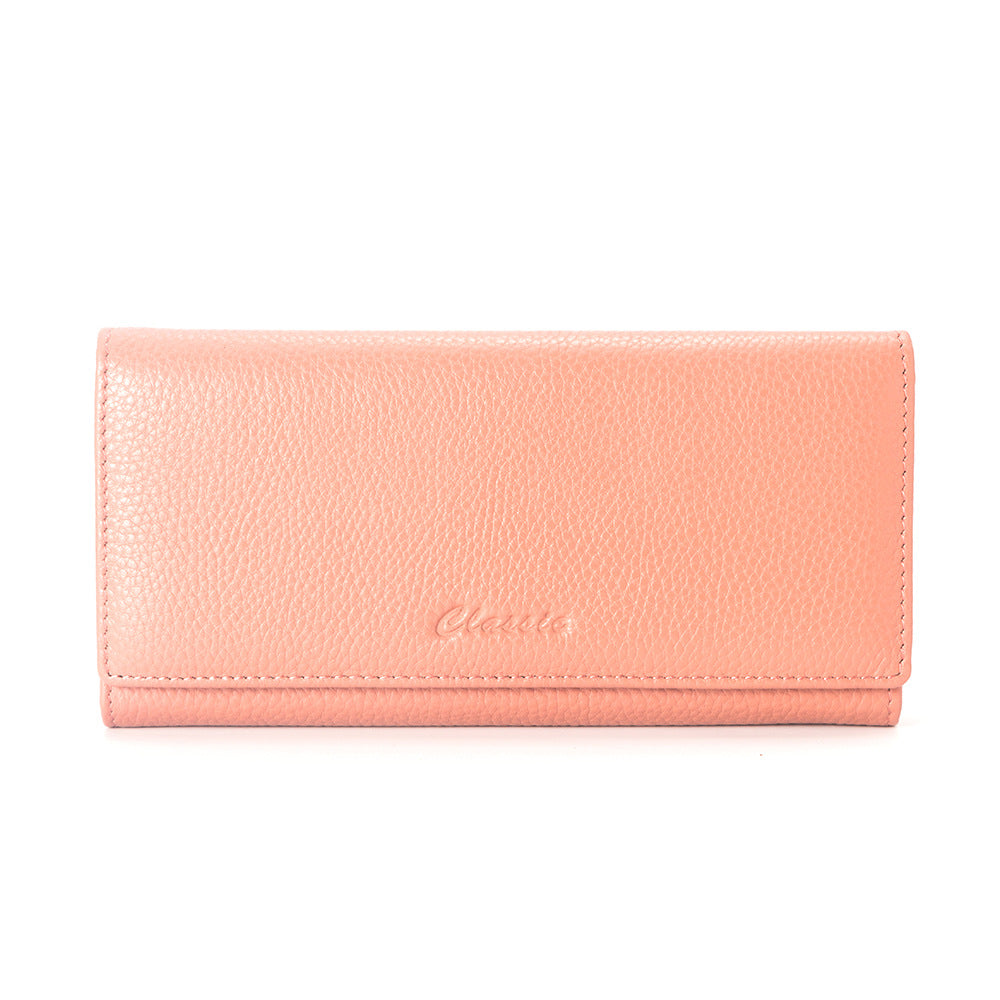 Women's Long Genuine Leather First Layer Cowhide Lychee Pattern Clutch Ladies Wallets