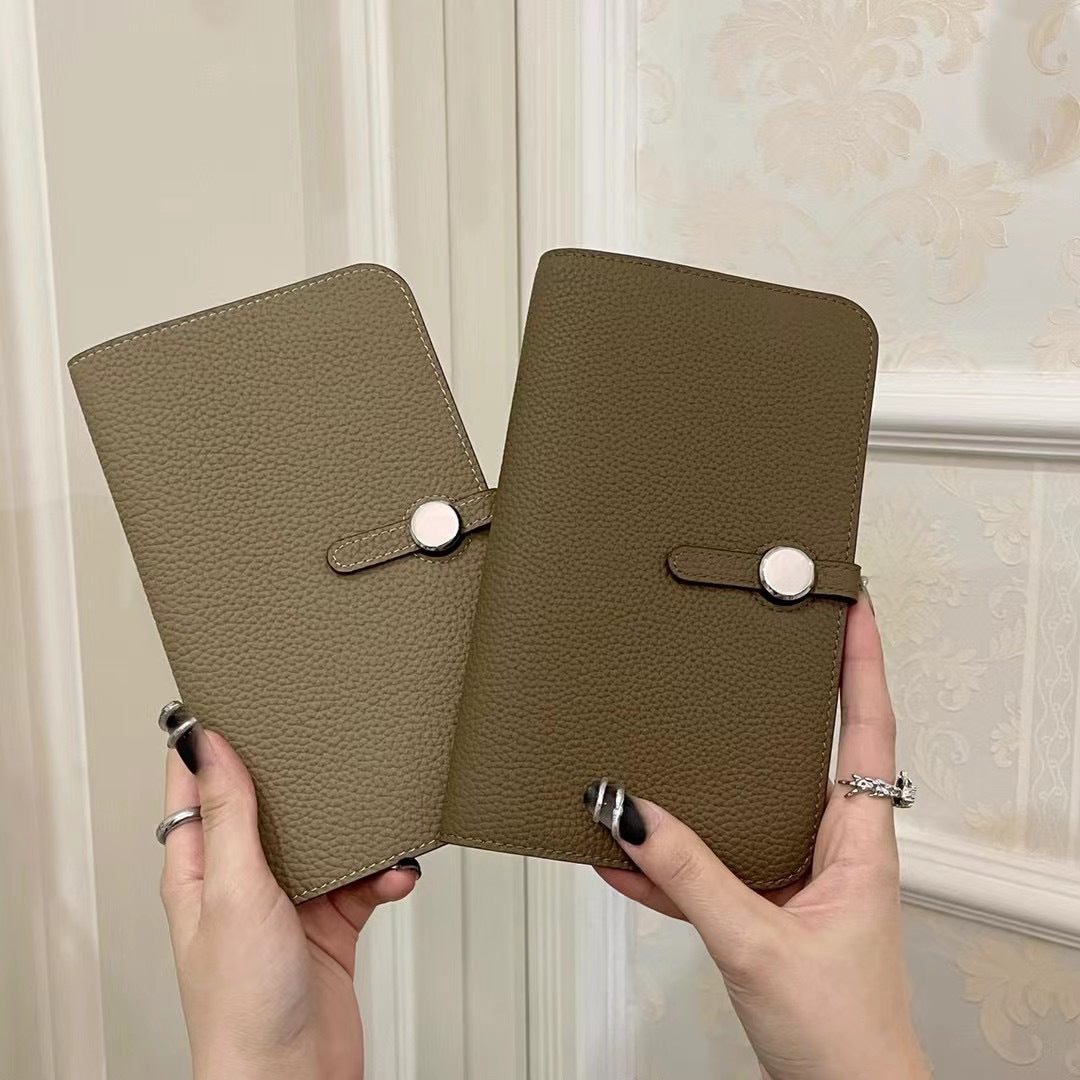 Women's Layer Cowhide Long Passport Folding Large Capacity Genuine Leather Ladies Wallets