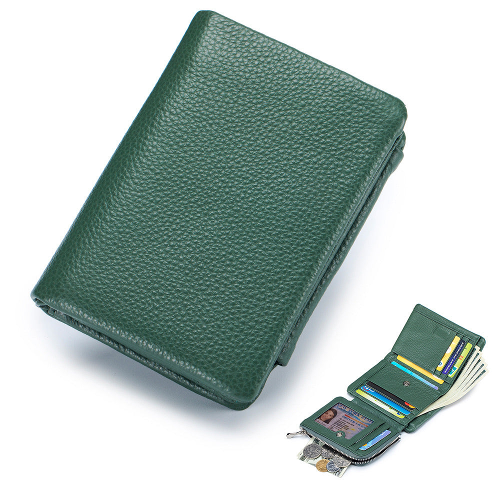 Women's Leather Large Capacity First Layer Cowhide Three-fold Ladies Wallets