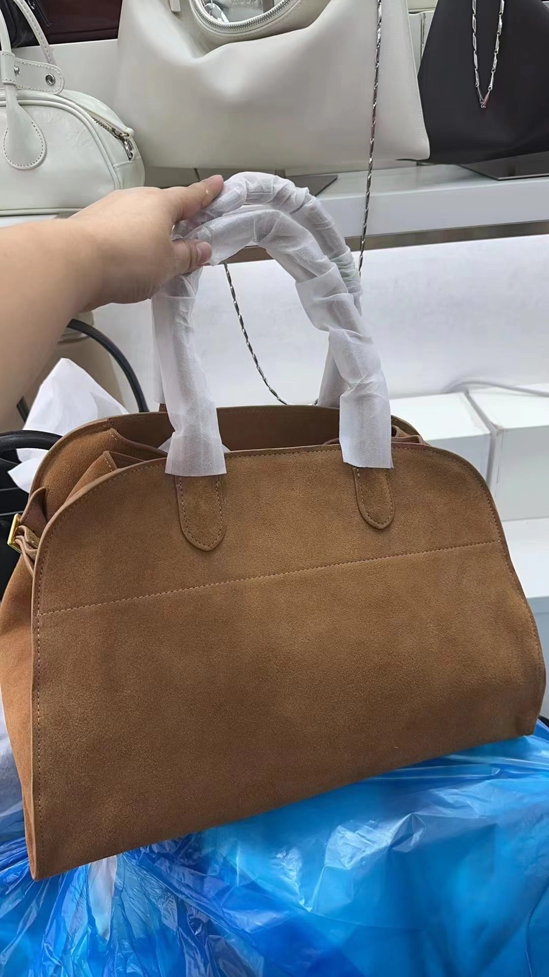 Leather Portable Dong White Lily Large Capacity Handbags
