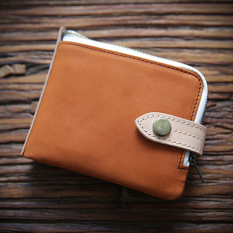 Men's Handmade Retro First Layer Cowhide Short Zipper Men's Wallets