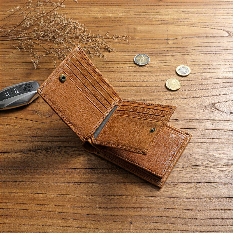 Men's Vegetable Tanned Leather Cowhide Short Multiple Slots Men's Wallets