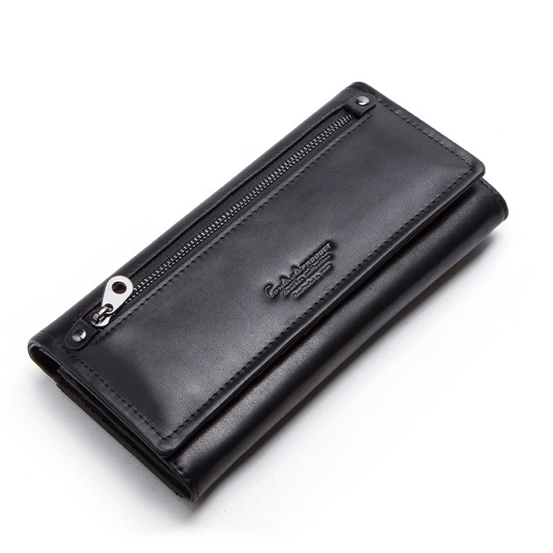 Women's Black Angel Leather Long First Layer Ladies Wallets