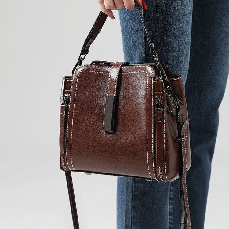 Women's Genuine Leather Fashionable Retro Portable High Sense Shoulder Bags