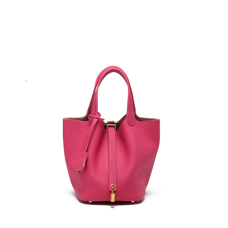 Women's Quality First Layer Cowhide Niche Basket Leather Large Bags
