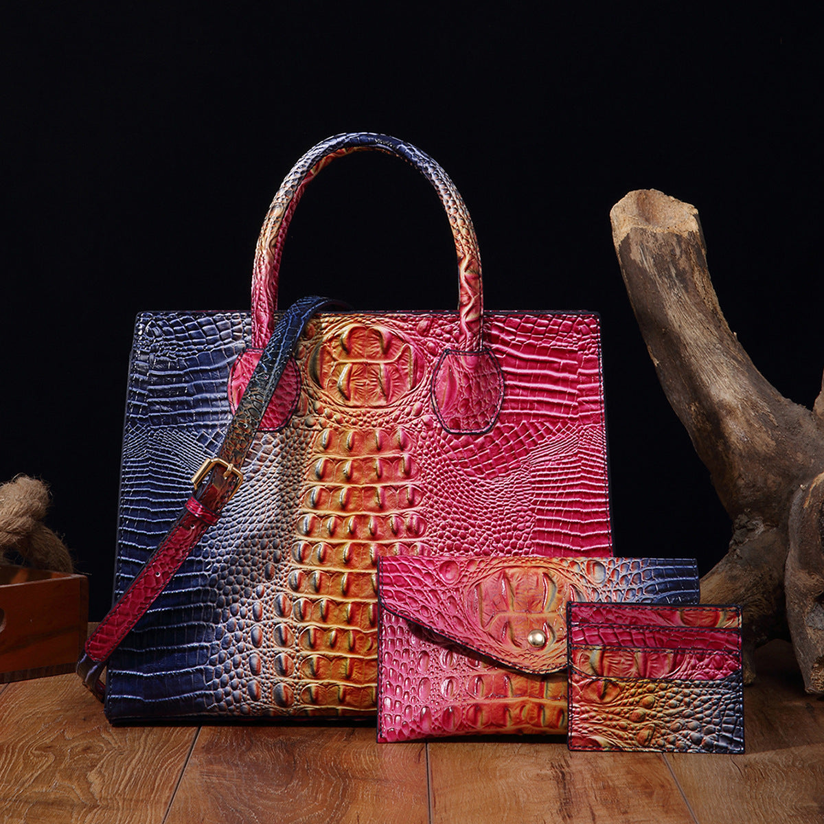 Women's Retro Mother Colorful Crocodile Pattern Brahmin Handbags