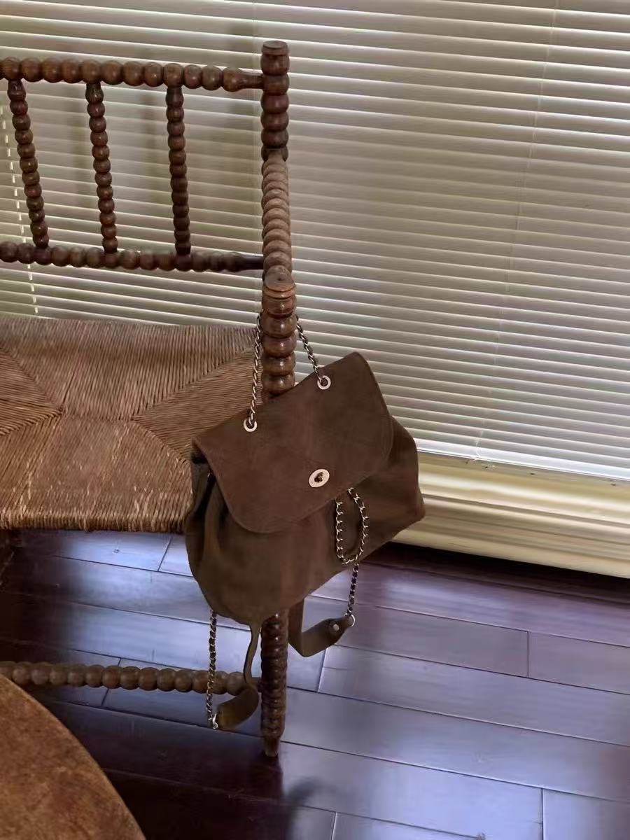 Women's Genuine Leather Classic Diamond Pattern Chain Backpacks