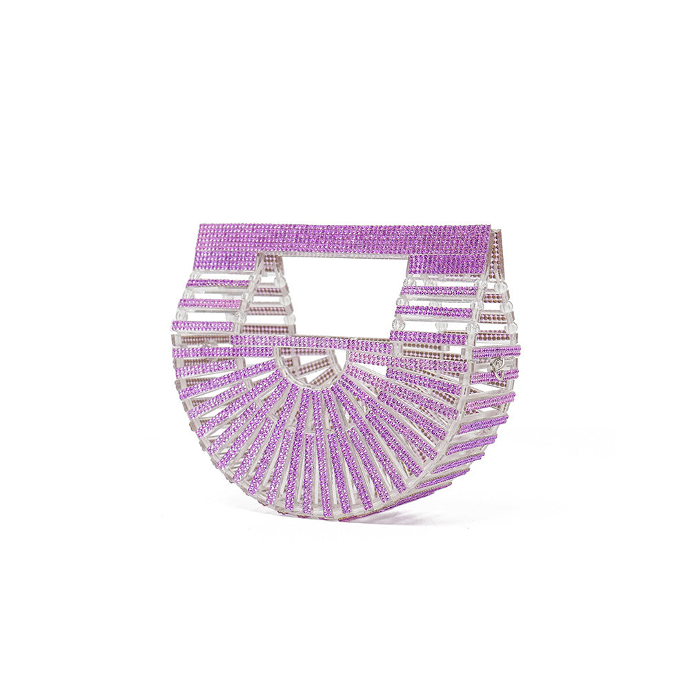 Women's Dinner Party Hollow Vegetable Basket Shiny Diamond Sier Handbags