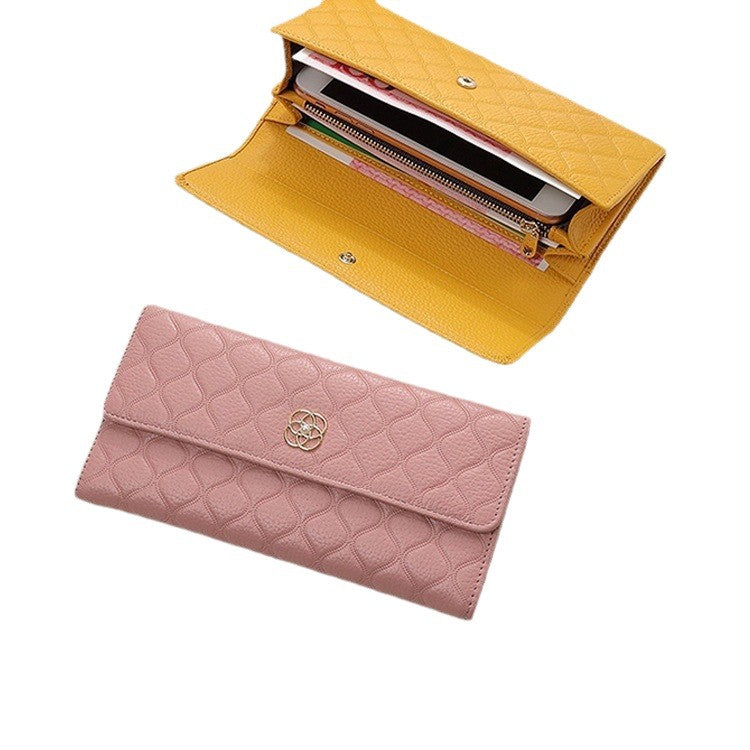 Women's First Layer Cowhide Mid-length Fashion Rhombus Ladies Wallets