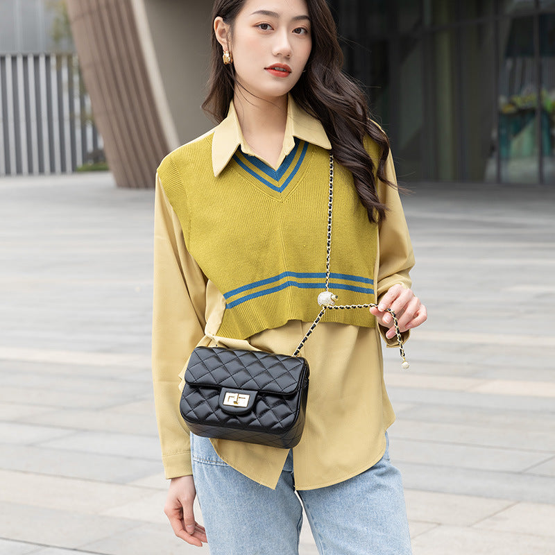 Women's Genuine Leather Diamond Pattern Chain Classic Crossbody Bags