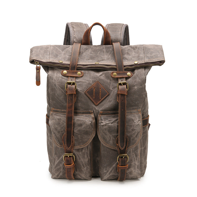Retro Waterproof Crazy Horse Leather Canvas Convenient Backpacks