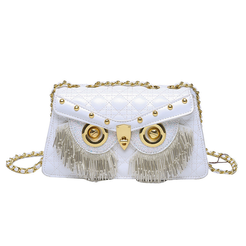 Women's Personality Diamond Trendy Fashion Owl Tassel Shoulder Bags