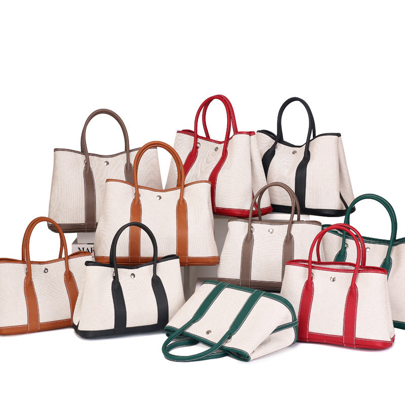 Women's With Canvas Genuine Leather Stuffed Red Handbags