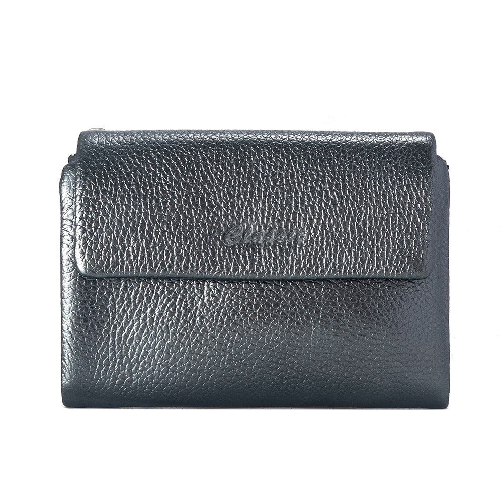 Short Litchi Pattern Glossy First Layer Ladies Wallets