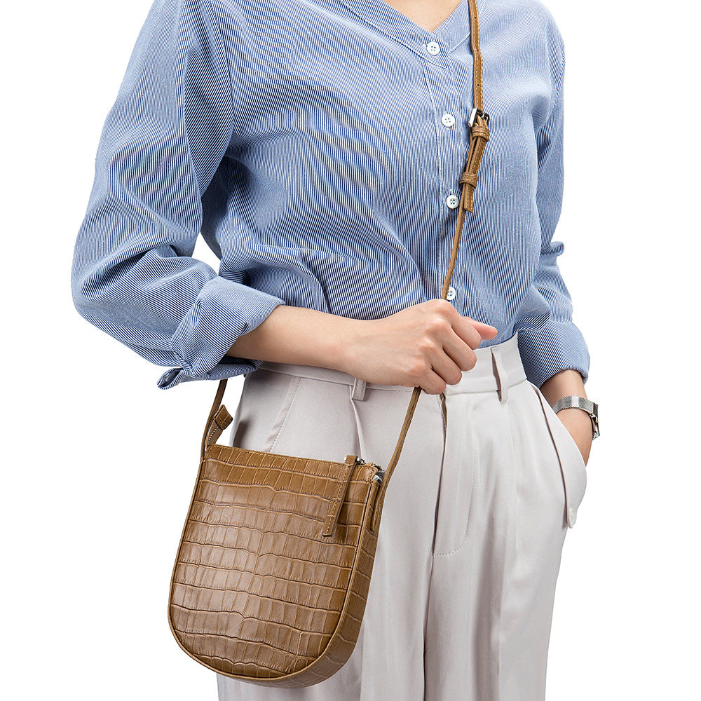 Women's Mini Saddle Female Crocodile Pattern Genuine Bags