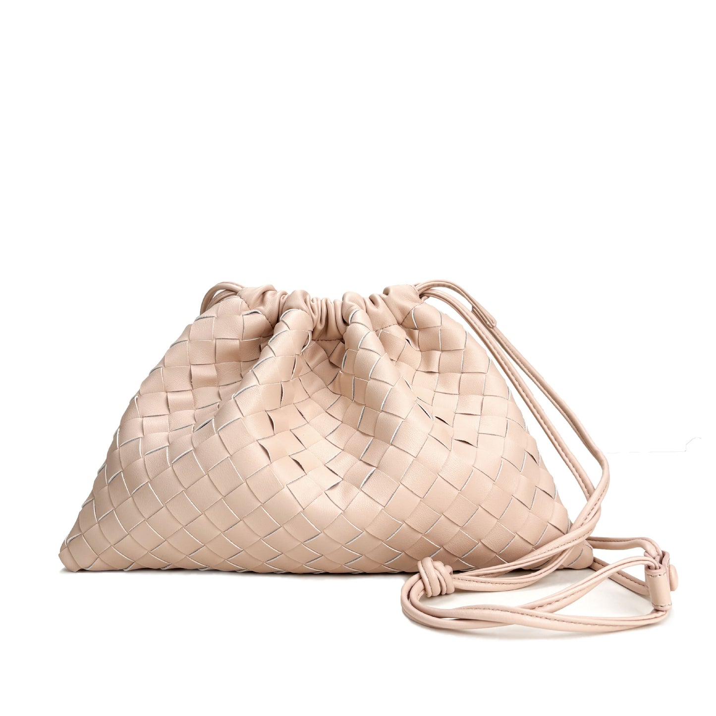 Cattlehide Leather Rhombus Magnetic Snap Drawstring Bundle Woven Crossbody Bags