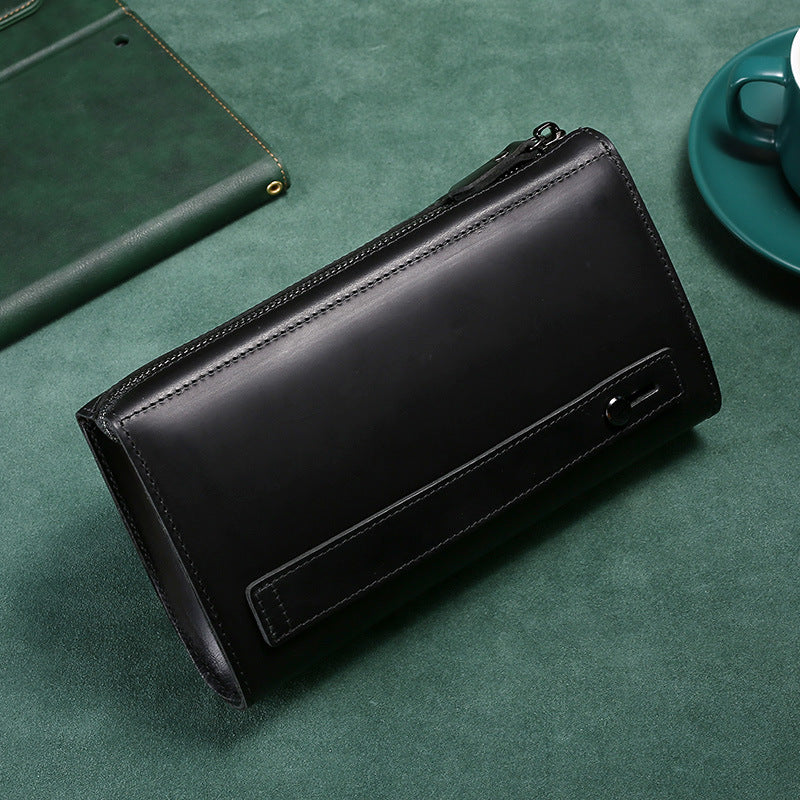 Men's Long Zipper Leather Business Clutch Cowhide Bags