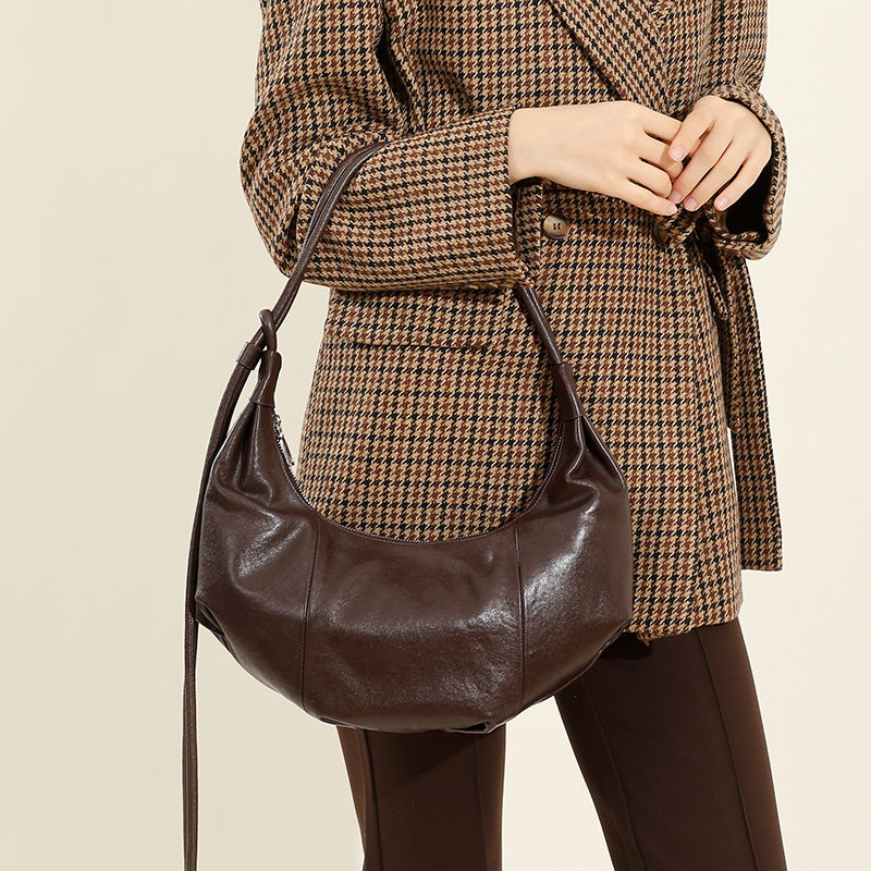 Women's Croissant Genuine Leather Underarm Commuter Large Shoulder Bags
