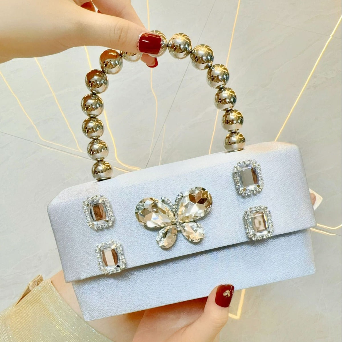 Butterfly Rhinestone Banquet Silk Satin Dinner Small Square Bags