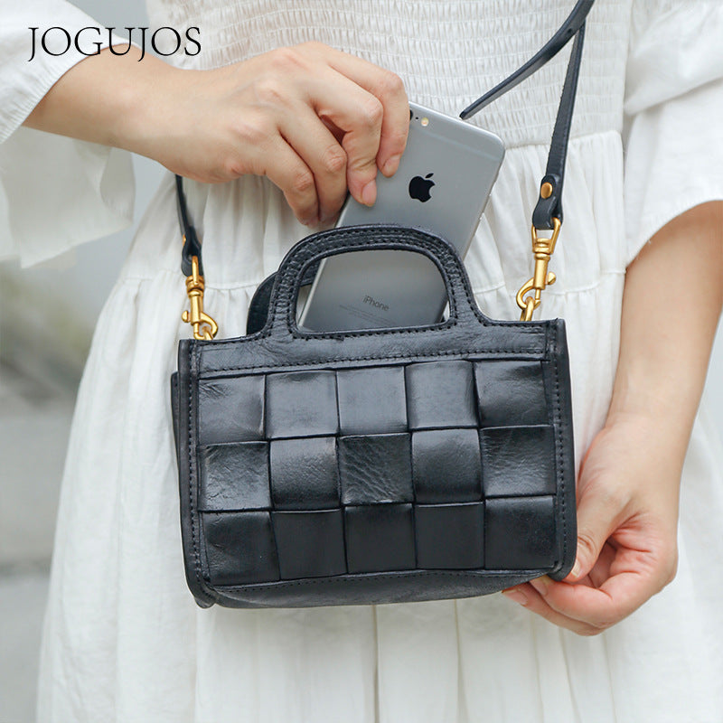 Women's Genuine Leather Woven Retro Fashion Crossbody Bags