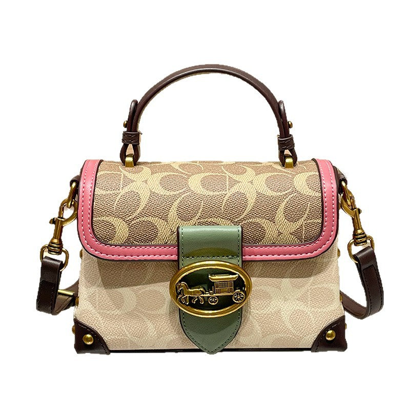 Women's Popular Niche Printing Color Contrast Box Crossbody Bags