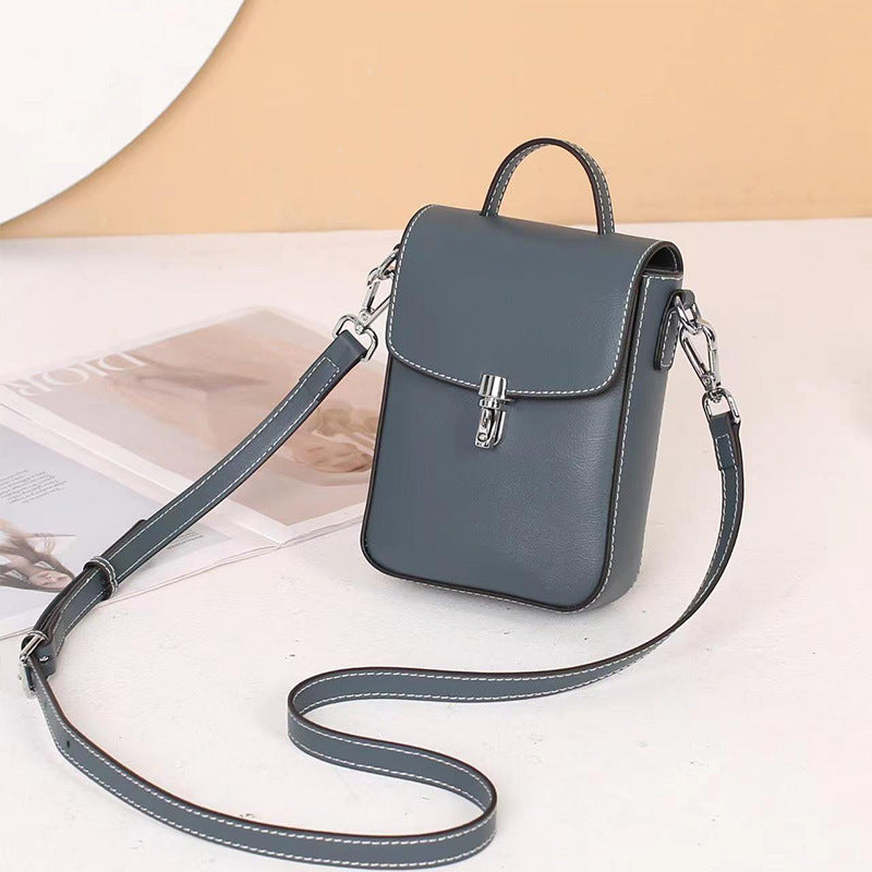Style Vertical Leather Cowhide Mini Female Crossbody Bags