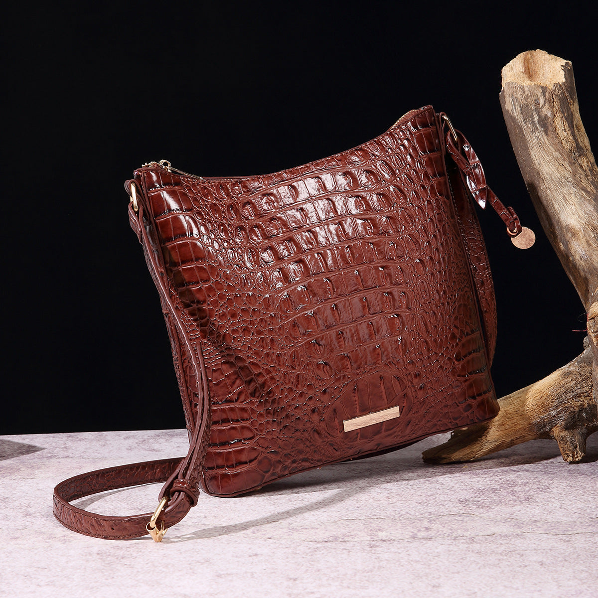 Women's Portable Retro Crocodile Pattern Brahmin Crossbody Bags