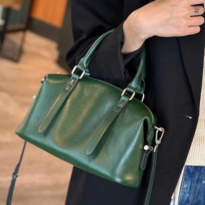 Women's Fashion Pillow Vegetable Tanning Leather Vintage Handbags
