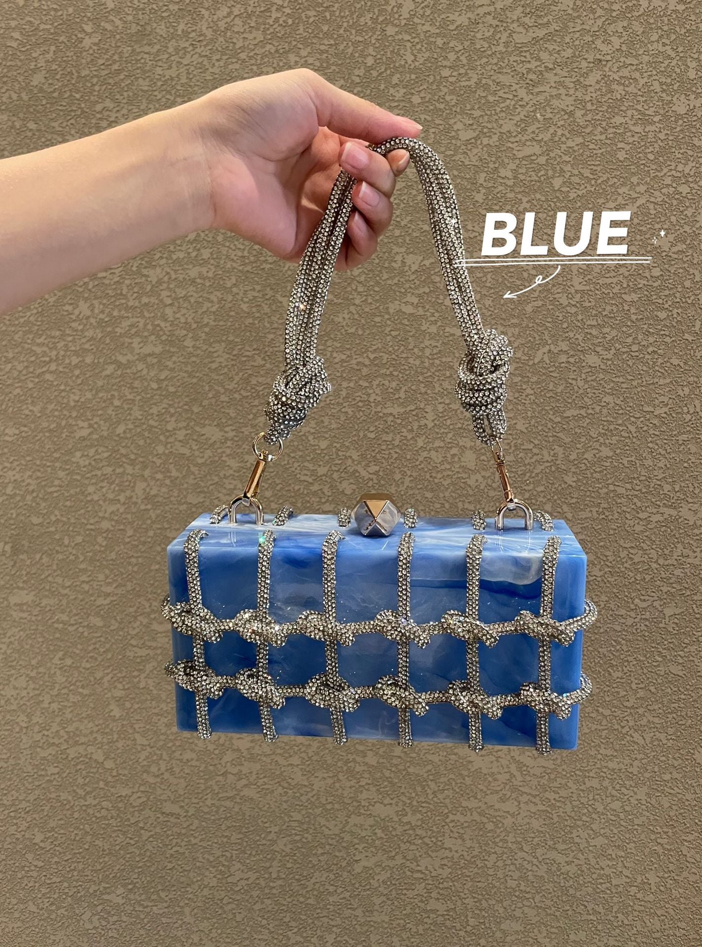 Women's Cloud Marble Acrylic Box Diamond Hand-woven Handbags
