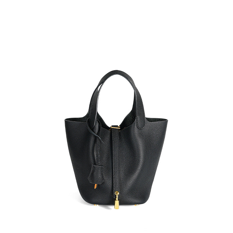Women's Quality First Layer Cowhide Niche Basket Leather Large Bags