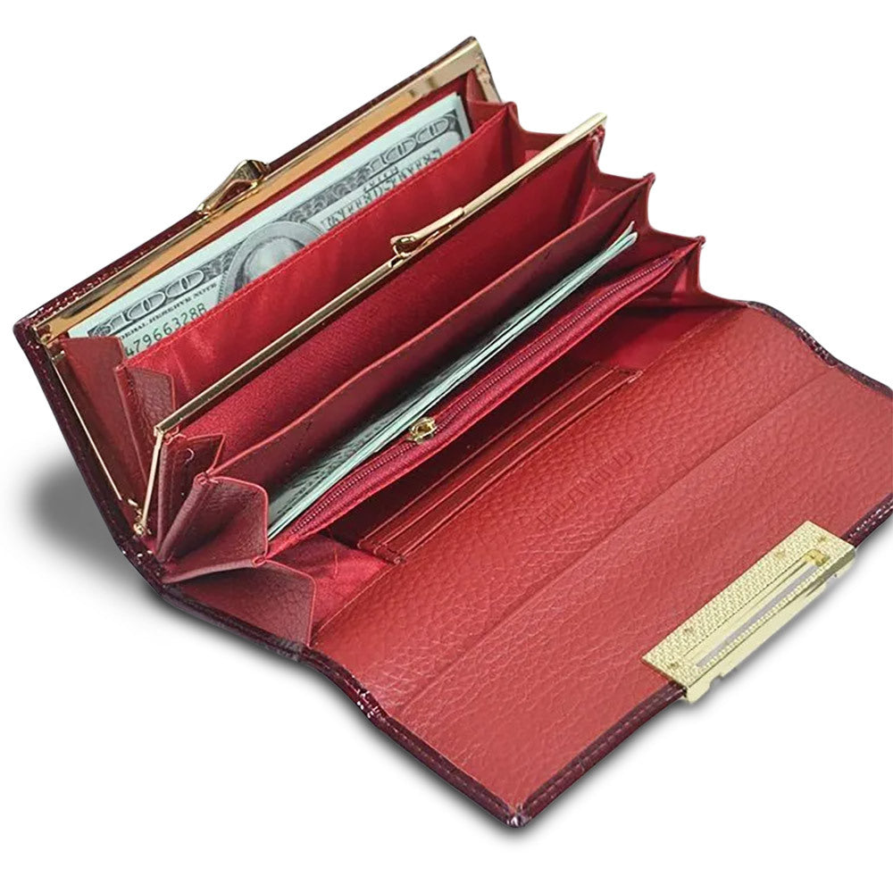 Women's Leather Patent Stone Pattern Clutch Ladies Wallets