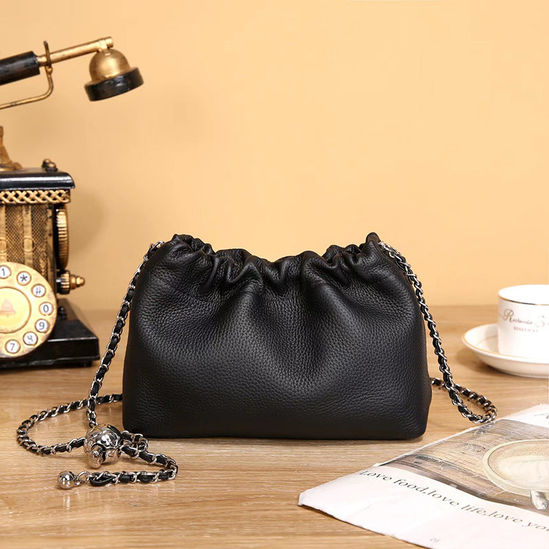 Women's Golden Ball Chain Genuine Leather Soft Crossbody Bags