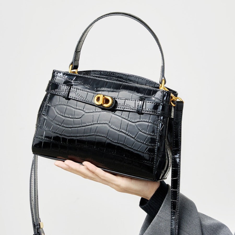 Women's Genuine Leather Portable Kelly Crocodile Texture Crossbody Bags