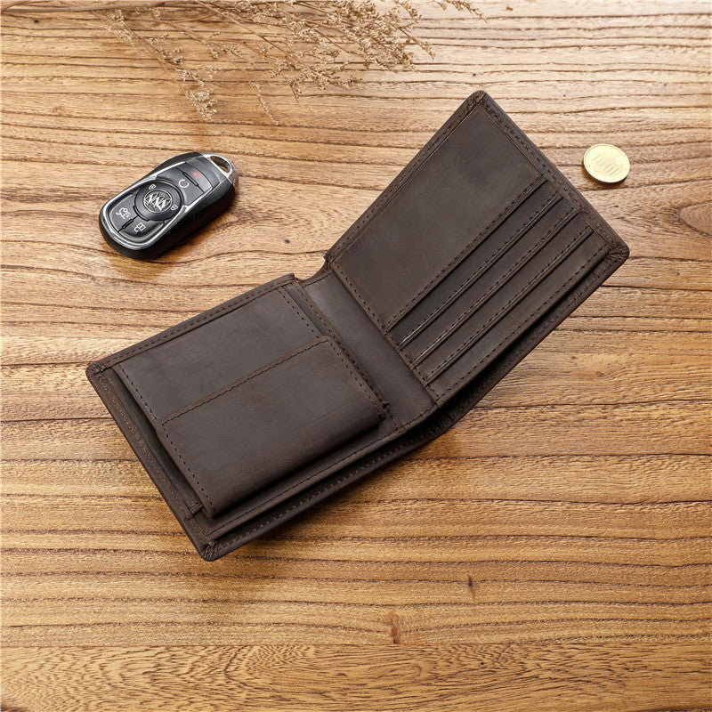 Men's Layer Cowhide Short Green Leather Driving License For Men's Wallets
