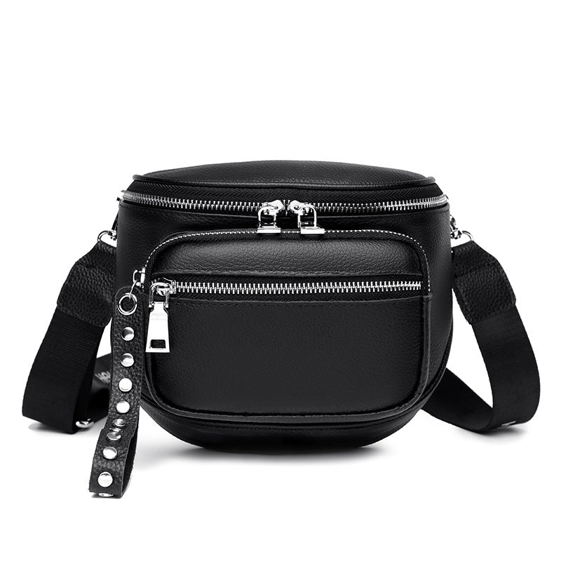 Women's Genuine Leather Fashion Saddle Black First Crossbody Bags