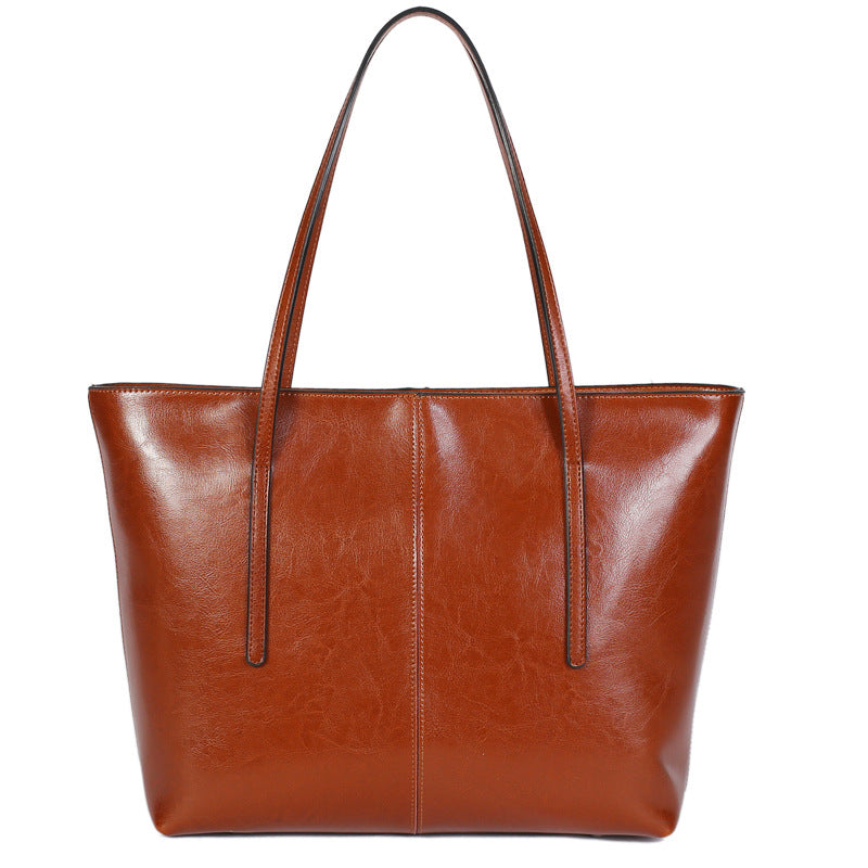 Women's Genuine Leather Simple Big Oil Wax Shoulder Bags